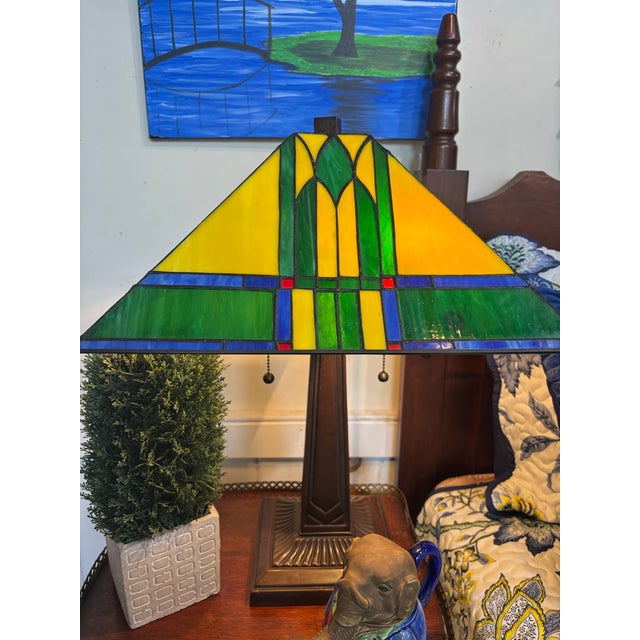 Thomas Kinkade “Painter of Light” Prairie Style Stained Glass Table Lamp Mission Arts & Crafts Lighting For Sale - Image 9 of 9