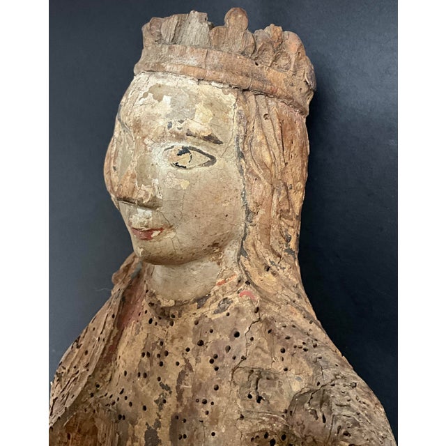 Medieval Polychrome Statue of Virgin and Child, Late 14th-Early 15th Century, Wood For Sale - Image 4 of 9
