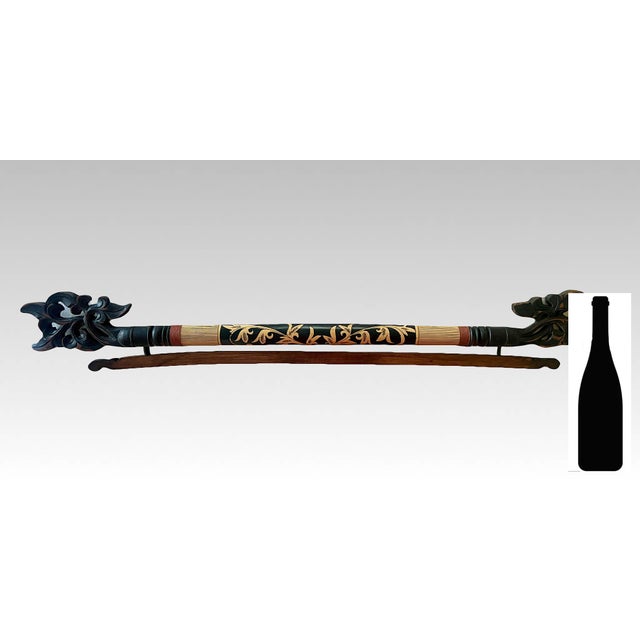 Ebony Vintage Balinese Cloth / Fabric / Tapestry Bamboo & Carved Wood Wall Hanger Indonesia For Sale - Image 8 of 8