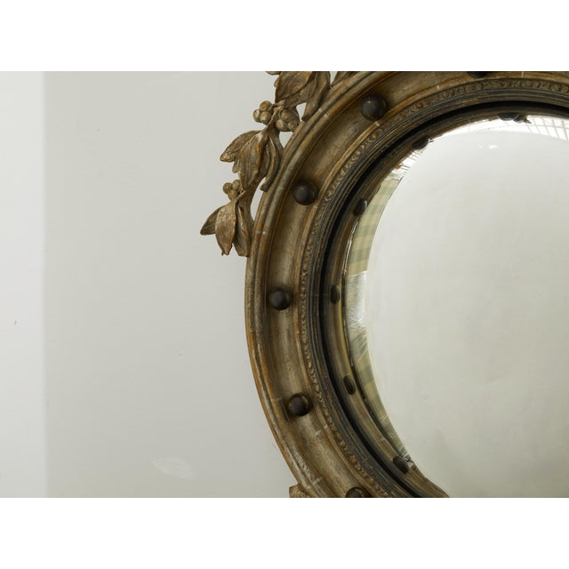 English 1900s Silver Gilt Convex Girandole Bullseye Mirror with Eagle Motif For Sale In Atlanta - Image 6 of 9