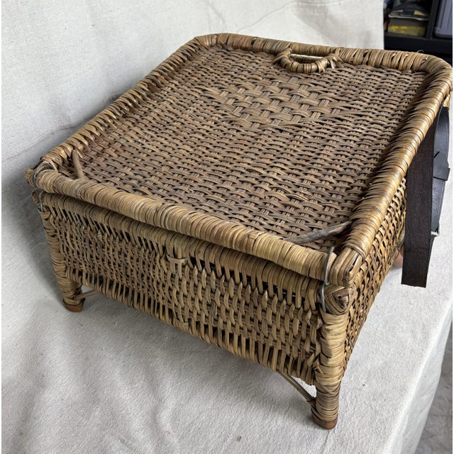 Vintage Woven Rattan and Leather Field Chair For Sale - Image 9 of 10