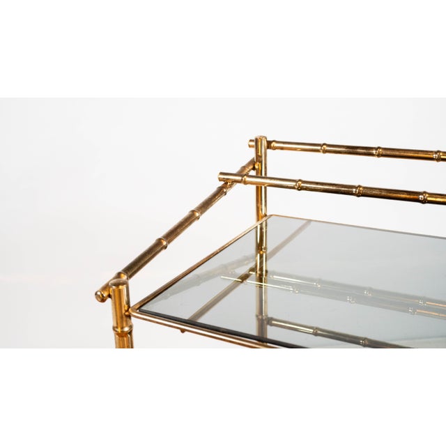 Maison Jansen Vintage Mid Century Brass & Smoked Glass Bar Cart, C. 1970s For Sale - Image 4 of 17