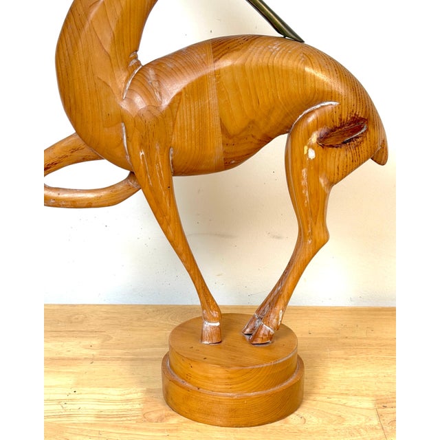 Italian Carved Limed Pine & Brass Deer Sculpture, 1970s For Sale - Image 12 of 18