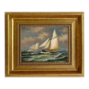 Puritan and Genesta Framed Print on Canvas in Antiqued Gold Frame. 5" X 6" Print, Framed to 8-1/2" X 9-1/2"