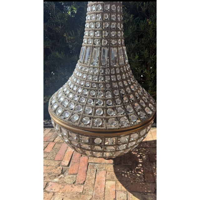 Bronze Monumental Hollywood Regency Crystal & Bronze Beaded Chandelier For Sale - Image 8 of 8