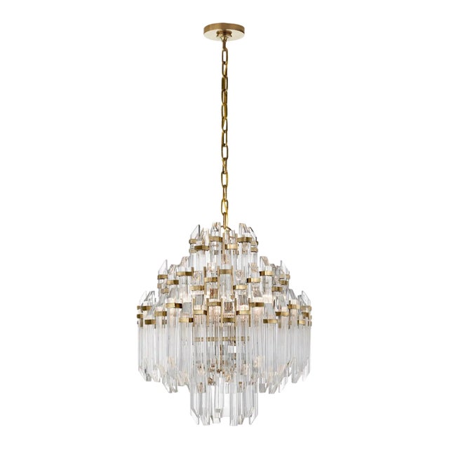 Suzanne Kasler for Visual Comfort Signature Adele Four Tier Waterfall Chandelier in Hand-Rubbed Antique Brass with Clear Acrylic For Sale