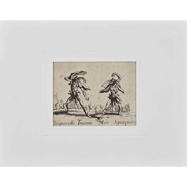 Jacques Callot, Pasquariello Truonno and Meo Squaquara, Etching, 1620s For Sale
