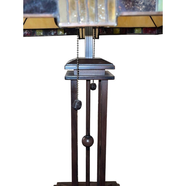 Metal Pair Arts & Crafts Style Metal & Glass Table Lamps. u.s.a. Late 20th Century. For Sale - Image 7 of 11
