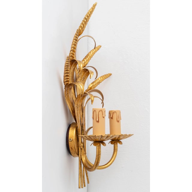 Hollywood Regency Gilt Wheat Sheaf Wall Sconces, Italy, 1990s, Set of 2 For Sale - Image 11 of 12