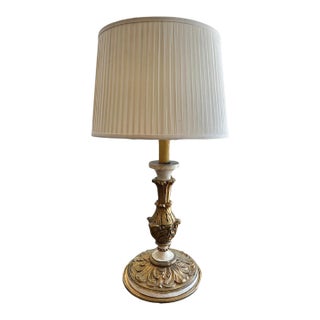 19th Century Hand-Carved Gilded Lamp With Shade For Sale