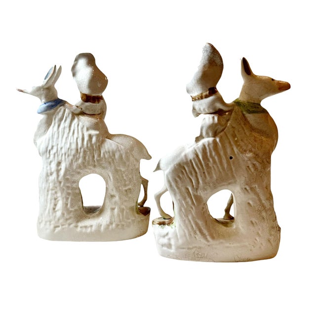 Mid 19th Century Mid 19th Century Staffordshire Figures of Girls Sitting on Deer - a Pair For Sale - Image 5 of 6