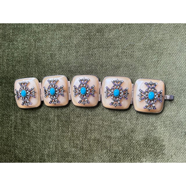 Miriam Salat Morrish Link Resin & Sterling Silver Bracelet Set With White Topaz For Sale In New York - Image 6 of 18