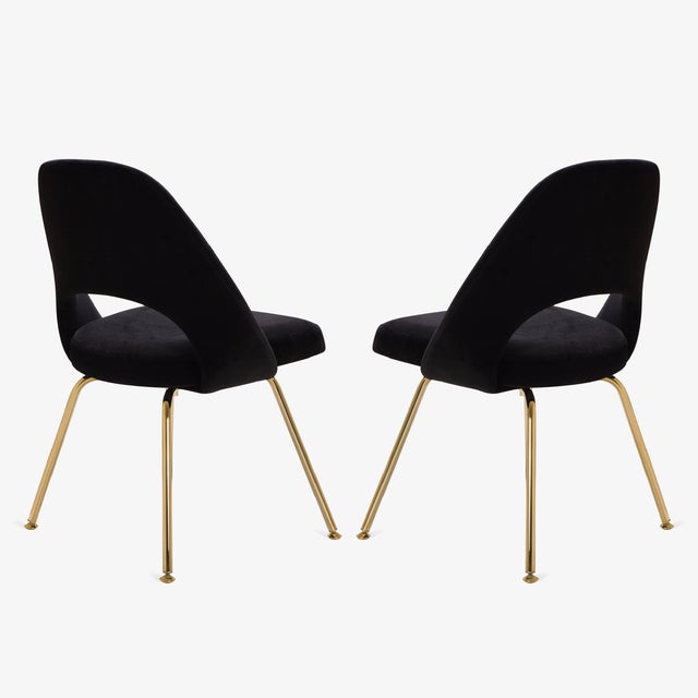 Eero Saarinen Saarinen Executive Armless Chairs in Noir Velvet, Gold Edition For Sale - Image 4 of 8