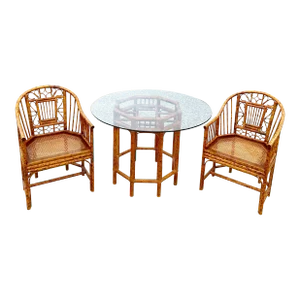 1960s Brighton Pavillion Chinoiserie Bamboo Rattan Dining Set - Table and Two Chairs