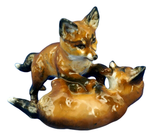 Vintage Hard Porcelain Fox Cubs Figurine by Fritz Heidenreich for Rosenthal, 1930s
