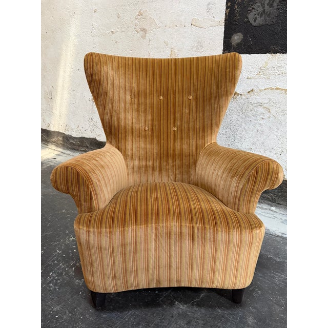 Sensational vintage Swedish Art Moderne armchair, circa 1940, that masterfully blends timeless structure with unexpected...