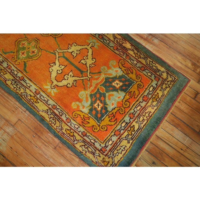 Arts & Crafts Pumpkin Orange Antique Oushak Runner For Sale - Image 3 of 6