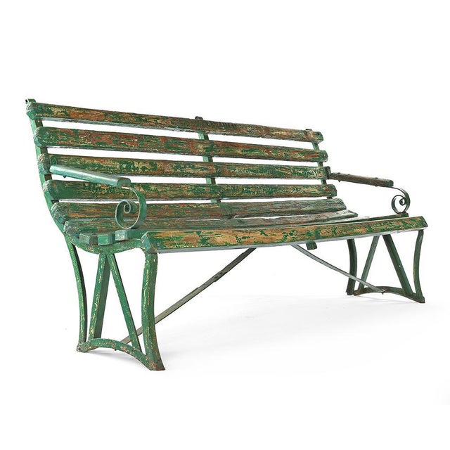 Green Patina Wooden Bench For Sale - Image 6 of 6