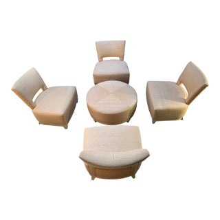 Baker Five Piece Lounge Set of Four Chairs and Center Table/Ottoman For Sale