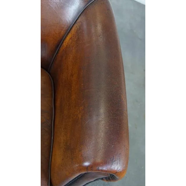 Brown Vintage Club Chair in Cognac-Colored Sheep Leather For Sale - Image 8 of 17