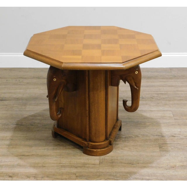 High Quality Vintage Light Mahogany Pedestal Base Table with Carved Elephant Heads