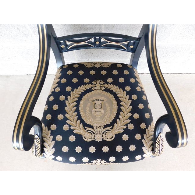 Paint Hancock & Moore Regency Black Lacquer and Gilt Gold Accented Arm Chair For Sale - Image 7 of 13