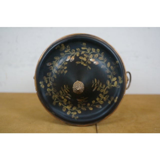 Vintage Black Toleware Floral Lions Head Chestnut Trophy Mantel Urn For Sale - Image 11 of 12