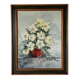 1969 Vintage Impressionist Floral Still Life Oil on Canvas Painting, Signed For Sale