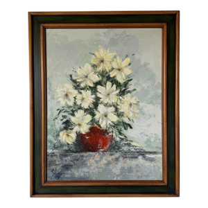 1969 Vintage Impressionist Floral Still Life Oil on Canvas Painting, Signed