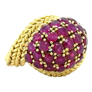 Gazdar, 1960's 18k Yellow Gold and Ruby Bombe Ring, Size 5.25 For Sale