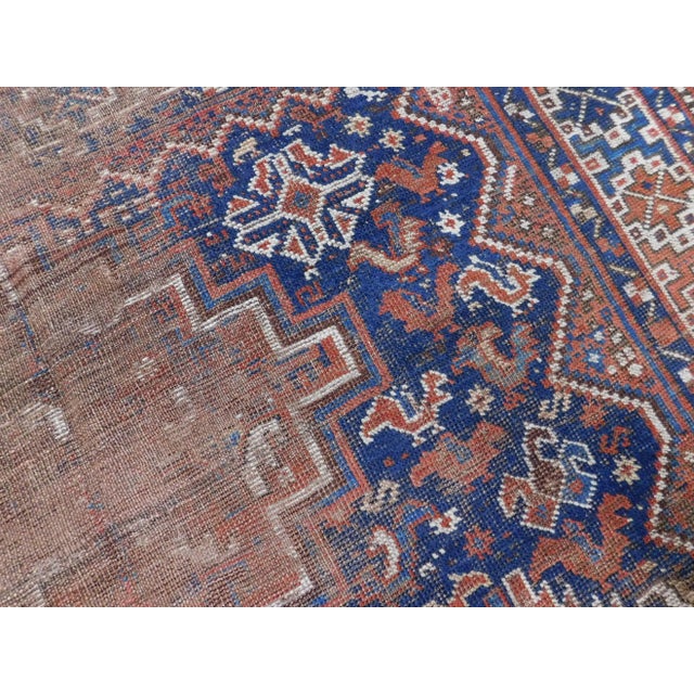Blue Distressed Antique Persian Rug. 5'2"x 6'7" For Sale - Image 8 of 13