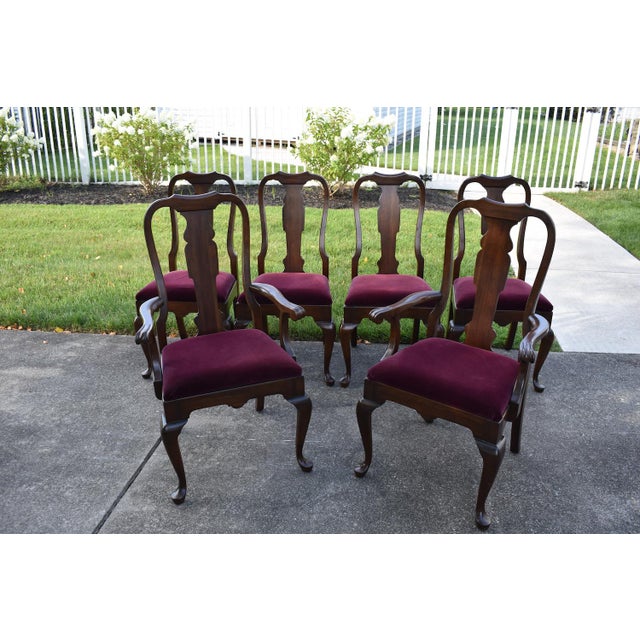 Pennsylvania House Cherry Dining Chairs Vintage Queen Anne Set of 6 Velvet For Sale - Image 11 of 17