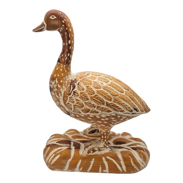 Vintage Sarreid LTD Lifesize Hand Carved Wood Goose Sculpture Spain Designer Décor For Sale
