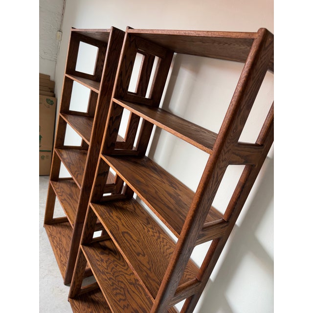 1970s 1970s Mid-Century Lou Hodges Style Solid Oak Six-Tier Bookcases – A Pair For Sale - Image 5 of 15