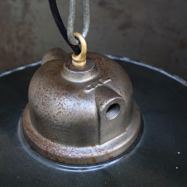 Mid-Century Modern Vintage Industrial Factory Pendant Lights in Black Enamel and Cast Iron from Gal For Sale - Image 3 of 7