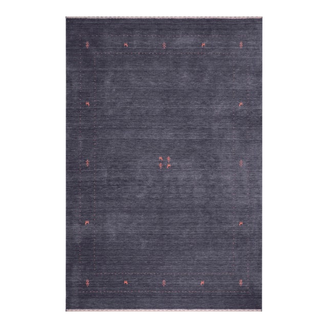 Contemporary Gabbeh Adalyn Grayish Blue Wool Rug - 8'3''x10'0'' For Sale