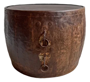 Vintage Iron Barrel Outdoor Side Table