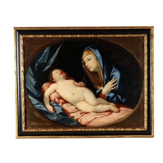 After Guido Reni, Virgin Mary in Adoration of the Sleeping Child, Oil on Canvas, Framed For Sale