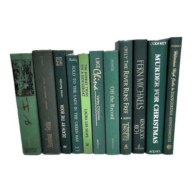 Curated Dark Green Hardcover Styling Books - 10 Pieces For Sale