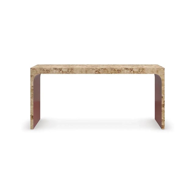 Finished in exotic mappa burl veneers that have been intricately pieced to showcase the interplay of light and dark tones....