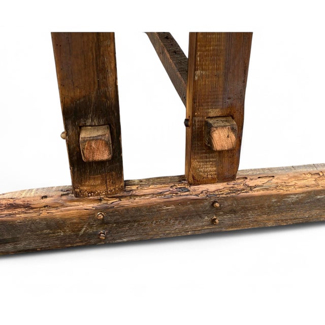 Coffee Farmhouse Reclaimed Wood Trestle Table With Breadboard - 108" For Sale - Image 8 of 8