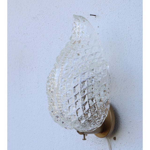Set of 2 Wall Light Trasparent Murano Glass Leave by Barovier E Toso, 1950s For Sale - Image 11 of 15