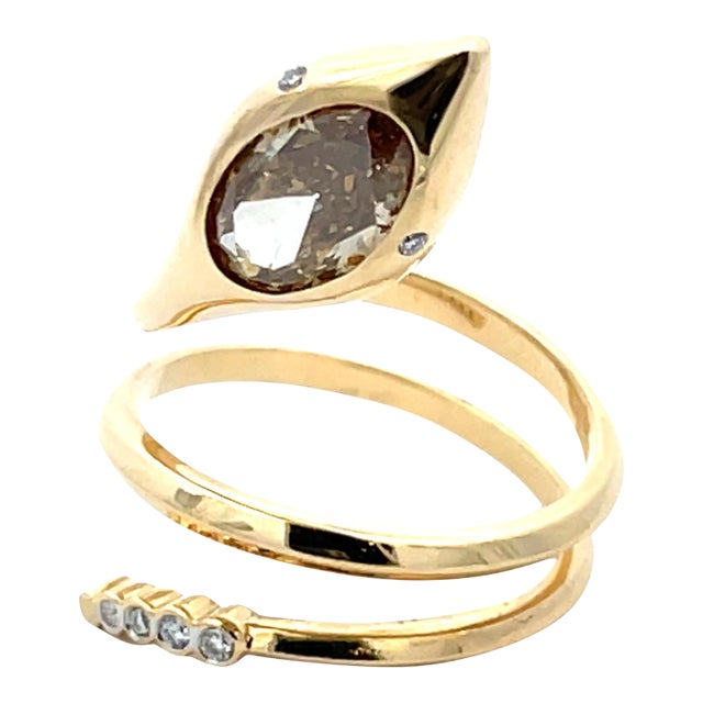 Gia Certified 1.18 Carat Weight Oval Diamond Snake Ring in 18k Yellow Gold, Size 6.75 For Sale
