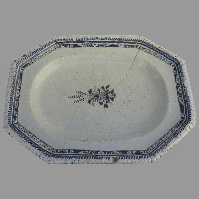 French 19th Century Faience Rouen Platter Staple Repair For Sale - Image 9 of 9