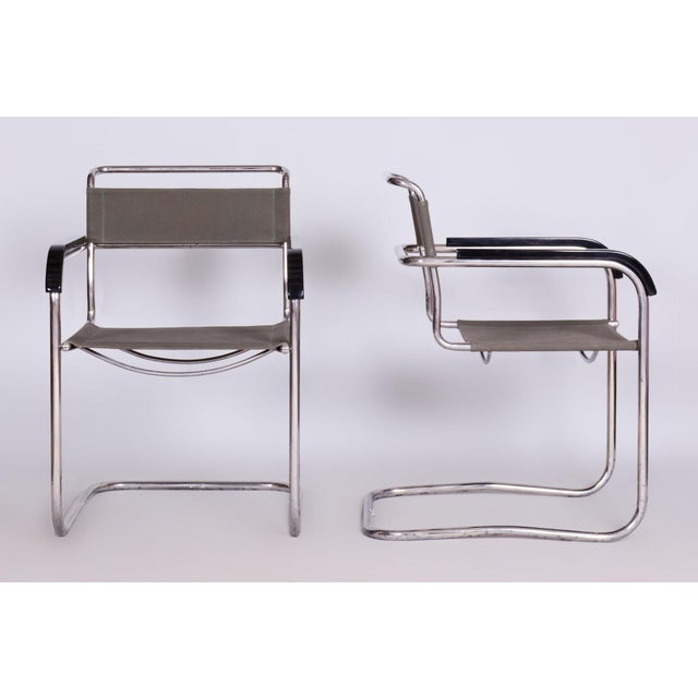 Bauhaus Restored Bauhaus Armchairs in Iron-Garn Fabric by M. Breuer, Czechia, 1930s, Set of 2 For Sale - Image 3 of 9