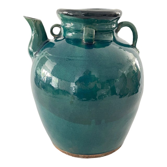 19th Century Turquoise Green Chinese Wine Jug For Sale