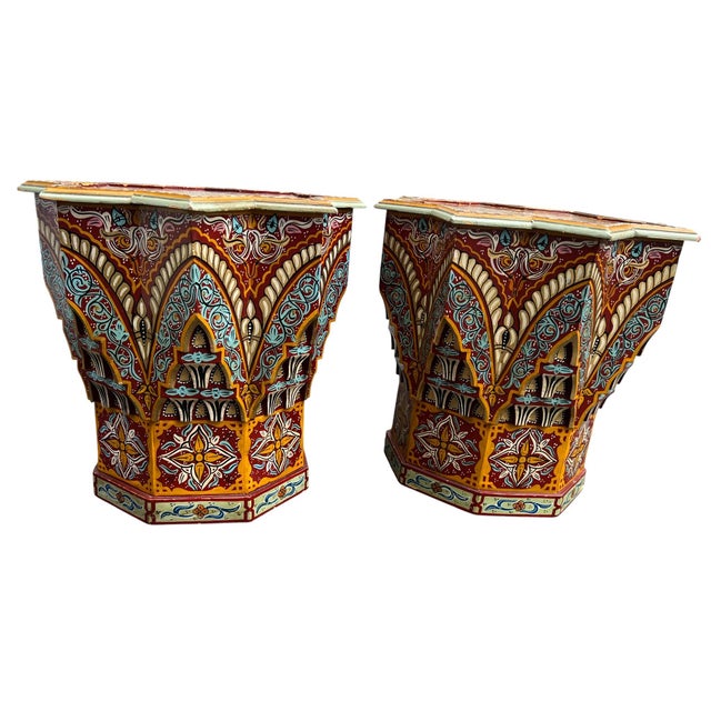 Moroccan Star Shaped Hand Painted Side Tables a Pair For Sale - Image 4 of 17