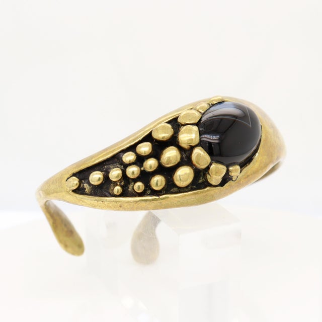 Signed Mid-Century Stephen Burr Brutalist Cast Brass & Agate Cabochon Bracelet For Sale - Image 11 of 11