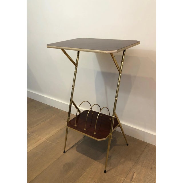 Mahogany and Faux-Bamboo Gilt Metal Side Table with Magazine Rack For Sale - Image 6 of 13