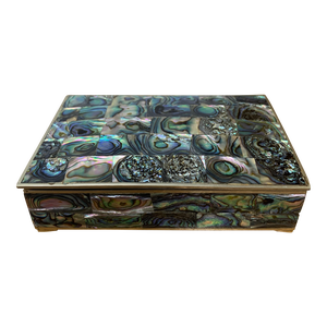 Vintage Mid 20th Century Mexican Silver & Patchwork Rainbow Abalone Shell Covered Box